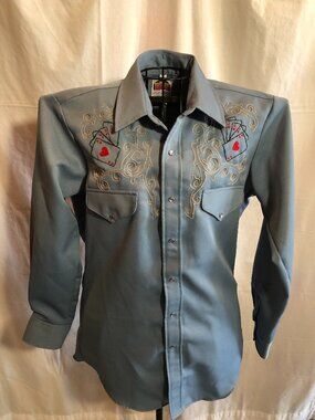 VINTAGE Miller Miller Miller Western Wear MEDIUM Mens Blue Long Sleeve Shirt